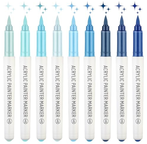 MOTIBACK 9 rotuladores acrílicos directos - cinco colores a elegir - Juego creativo profesional resistente al agua, adecuado para expresar los detalles para adultos y niños (tonos azules)
