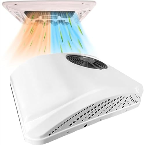 DPQYJPP DC RV climatiseur 2 en 1 RV climatiseur Toit avec Refroidissement et Chauffage,climatiseur stationnement électrique Camping-Car système climatisation pour Voiture RV Camion Camper White-12v