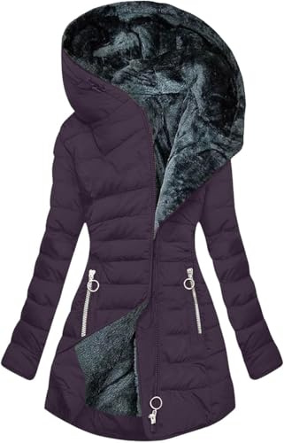WOWEI Abrigo Parka Invierno Mujer Largo con Capucha Forro Polar Acolchado A Prueba de Viento Chaqueta Invierno para Mujer Gruesa Abrigos de Cremallera Cálido Agua con Bolsillos