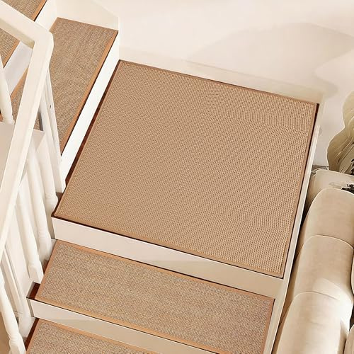 AKOZLIN Tappetino antiscivolo per gradini in legno, lavabile in lavatrice, 1 pezzo quadrato per scale, per interni, 79 x 79 cm, beige