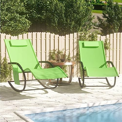 QUAHEAS Schaukelliegen 2er Set, Grün, Stahl & Textilene, 147x63x88 cm, ergonomisches Design für Garten, Terrasse, Pool, entspannende Outdoor Zero Gravity Lounge Chairs