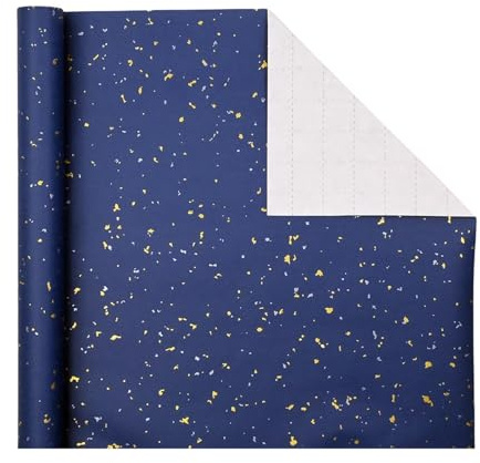 Geschenkpapier Rolle Geschenkpapierrolle, 2 Rollen à 43 x 305 cm, blau-goldenes Foliendesign for Feiertage, Geburtstage, Hochzeiten und Partys