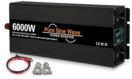 Inversor Corriente Convertidor Voltaje Onda Sinusoidal Pura 4000W 5000W 6000W con Doble Enchufe Europeo Inversor Solar 12V CC 24V Y 48V A 220V CA Transformador(24V,50HZ,6000W (Rated 3000W))