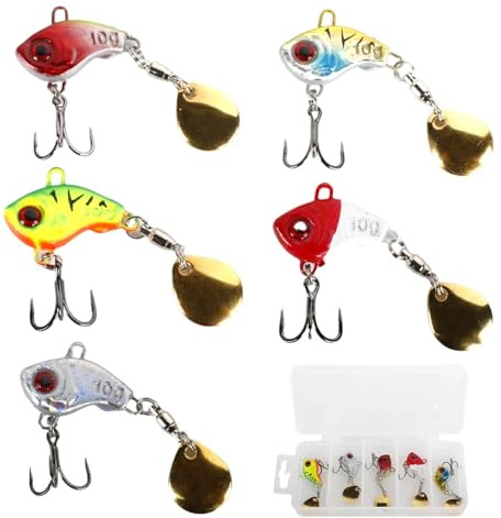 Dwitkul 5 Stück Forellen Spoon Set Forellenköder Kunstköder Spinner Blinker Set Angelköder Set Jig Spinner Set Raubfisch Köder Angeln mit Aufbewahrungsbox Blinker Köder für Barsch Hecht Zander