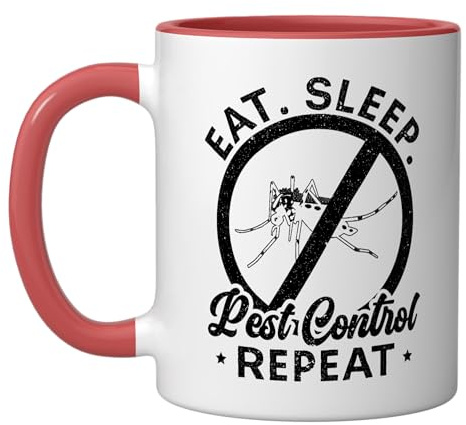 Eat Sleep Pest Control Exterminator Pest Control Ceramic Mug, Red/White