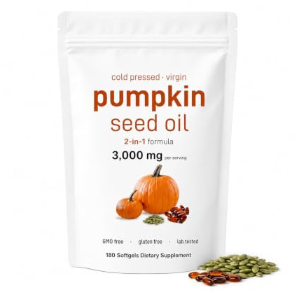 Pumpkin Seed Oil Capsules | Cold Pressed, Pure Virgin Oil, Essential Fatty Acids & Phytosterols 180 Softgels