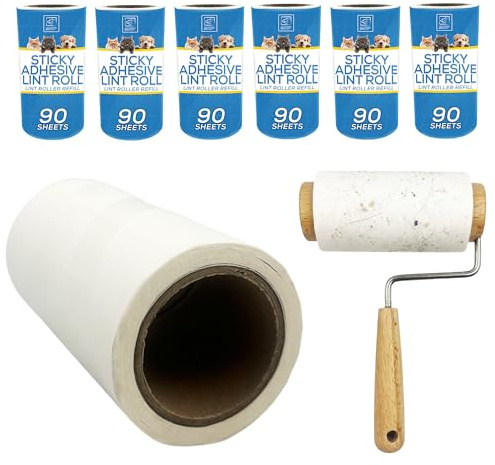 Lint Roller Refills - 90 Sheet Sticky Roll, Compatible with TDBS Lint Remover - Hair Rollers for Cats and Dogs Hair, Perfect Sticky Rolls for Upholstery, Carpet, Clothes (Roll Refills - Pack of 6)