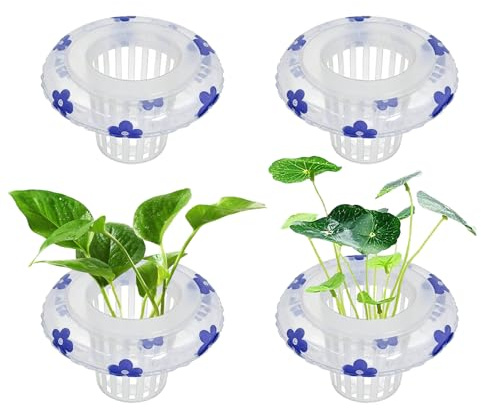 4 soportes flotantes para plantas de acuario, cesta de plantas para acuario con anillos flotantes para pecera, cultivo de plantas acuapónicas y decoración de acuario