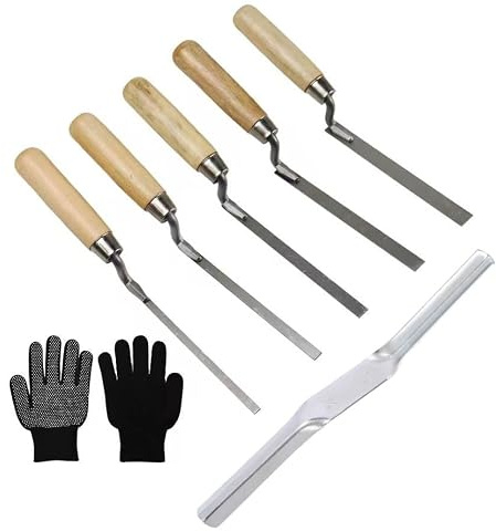 Lomhyve Edelstahl Fugenkelle，6 Stücke Fugenkellen Set 6/8/10/12/15mm Fugwerkzeuge, Rutschfeste Handschuhe, Ergonomischer Griff für Fliesen Mauerwerk Verfugen
