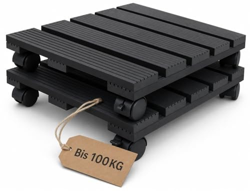 Suusolny 2er Set WPC Pflanzenroller Quadrat 30 cm, Blumenroller mit 360° Rollen & Bremse, Wetterfest für Innen- & Außengebrauch, Witterungsbeständig, Tragfähigkeit bis 100 kg, Anthrazit