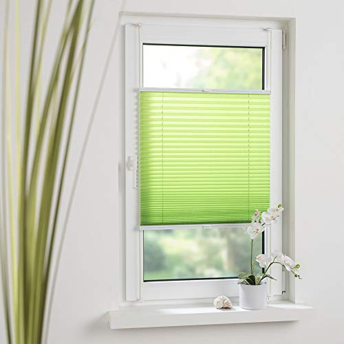 Liedeco® Plissee verspannt mit Klemmträger / 60 x 150 cm Apple Green (grün) (Breite x Höhe) / lichtdurchlässig Blickdicht und stufenlos verstellbar/leichte Innen-Montage ohne Bohren