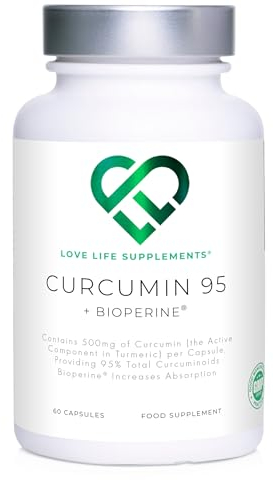 Curcumin 95 + Bioperine® by LLS | High Strength Turmeric Curcumin Capsules containing 96.9% Curcuminoids and Black Pepper Extract | 500mg x 60 Veg Capsules | Made in UK Under GMP/BRC License