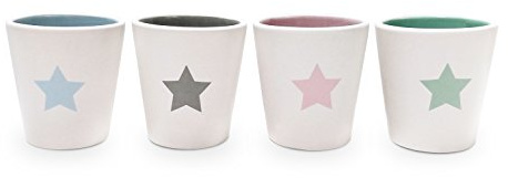 YOKO DESIGN Set de 4 Tasses Expresso Céramique Blanc Motifs Etoiles