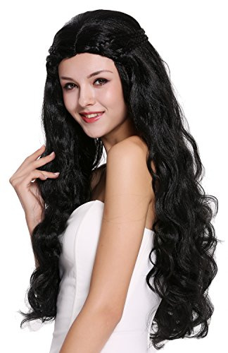 WIG ME UP - 91323-ZA103 Perücke Damen sehr lang wellig schwarz aufwendig geflochten Mittelscheitel Romantik Märchen Hippie