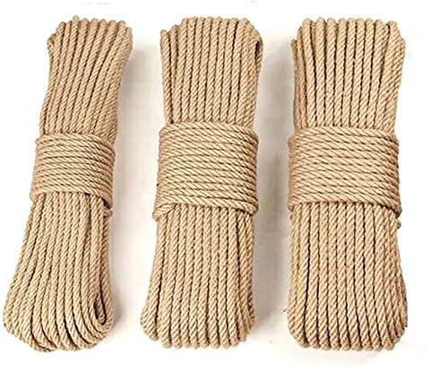30mètres Corde de Jute naturelle Sisal Corde Ficelle de Jute à 4 couches Épaisseur - 6mm, 8mm, 10mm (10 mètres dans chaque taille) Mariage Décoration Maison Décoration Jardin Animaux Compagnie Corde