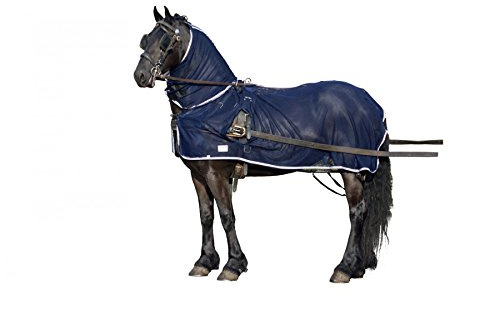 QHP Fliegendecke Speziell für Fahrpferde mit Halsteil und Öffnungen für Das Fahrgeschirr (115 cm)