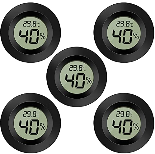 EEEKit 5-Pack LCD Digital Hygrometer Thermometer, Humidity Meter Temperature Gauge for Indoor Greenhouse, Black Round