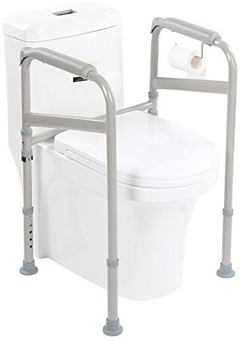 Aufstehhilfe Toilette Höhenverstellbar 60-70CM Toilettenstützgestell WC Stützhilfe mit Armlehnen für Senioren Behinderten und Schwangere Frauen