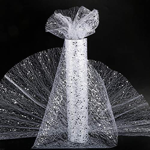 Eine Tüll Rolle 30cm x 10 Meter Tüllband Tüllstoff Tischläufer Weihnachten Dekostoff Weiß Silber Tischband Dekoband Tüllnetz für Hochzeit Party Kleidung Deko Handwerk