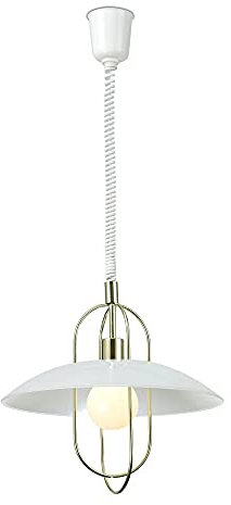 Inspired Deco - Riva - Rise & Fall Dome Ceiling Pendant E27, Polished Brass, Opal White Glass Shade