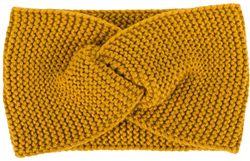 styleBREAKER Damen Feinstrick Stirnband Krausstrick Knoten, Curry | Bundweite 20 cm (elastisch für 41-59 cm Kopfumfang), 12 cm breit, weicher Ohrenwärmer mit gewellter Oberfläche.