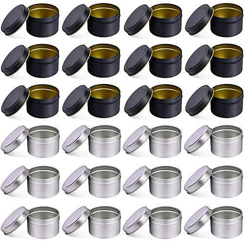 NRANSON 24 tarros de Vela vacíos para Hacer Velas, recipientes Redondos de Metal con Tapas a Granel, latas Reutilizables para Hacer Velas DIY (8OZ,12PCS Negro+12PCS Plata)