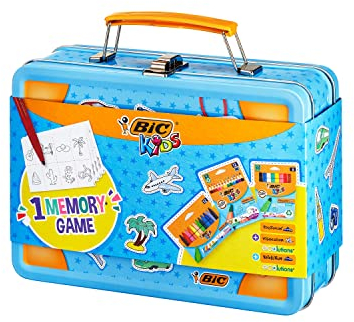 BIC Kids Memory Game Travel Case, Maletín de Viaje para Niños Educativo. Set de Lápices, Ceras y Rotuladores de Colores. Incluye juego de memoria de 32 piezas