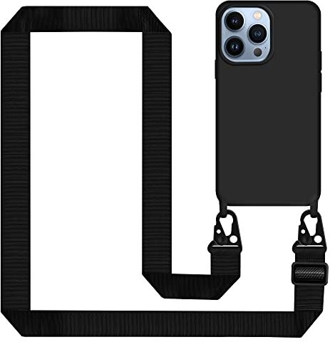Tawarror Handyband für iPhone 13 Pro Hülle mit Band, Handyhülle für iPhone 13 Pro Case Silikon mit Kette Stoßfest Schutzhülle mit Weichem Mikrofaser-Innenfutter, Kordel zum Umhängen, Schwarz