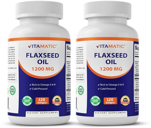 Vitamatic 2 Pack Flaxseed Oil 1200mg 120 from Cold Pressed Flax Seed - 675 mg of ALA Omega 3 Fatty Acids for Improving Heart Health