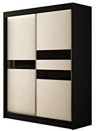 ALTDECOR Kleiderschrank mit Lacobel-Schiebetüren, kugelgelagerte Führungsschienen und Aluminium- Leisten, LED-Beleuchtung (17 Farben) und Fernbedienung - ARRI - 120 cm Schwarz/Weiß/Lacobel Schwarz