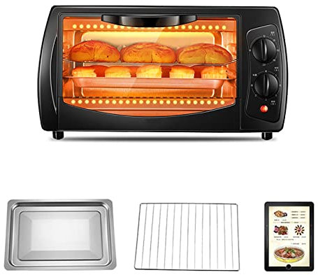 MXXHFC Mini Horno - Horno eléctrico y Parrilla de encimera, Temperatura Ajustable de 70-230 ℃, función de Temporizador de 60 min, cocción versátil, Blanco (Negro)