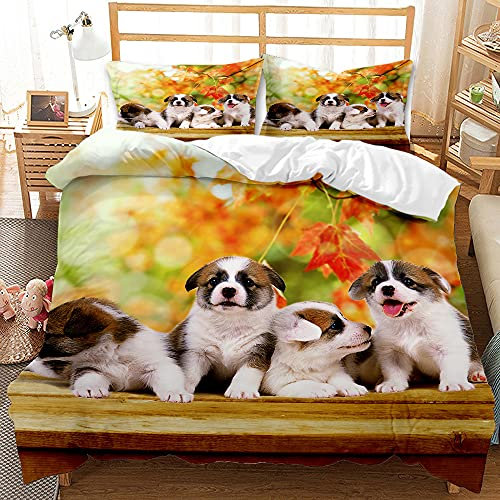 ESAAH Niedliche Katze Und Hund Bettwaren-Sets, Mikrofaser-Bettbezug-Sets 3-teilig,Bettbezug Und Kissenbezug, Bettwaren-Sets Kinder (A2,200x200cm+80x80cmx2)