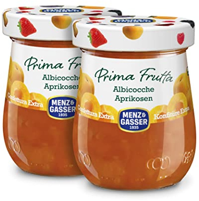 Menz&Gasser, Confettura Extra di Albicocche Prima Frutta, con 50% di Frutta, Realizzata con Frutti di Alta Qualità IQF, Lavorata in Trentino-Südtirol, Naturalmente Senza Glutine, Vegan, 2x340 g