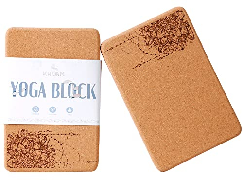 KRIXAM Yoga-Blöcke mit Kork, hochdichte Yoga-Ziegel (Kork x 2 Stück)