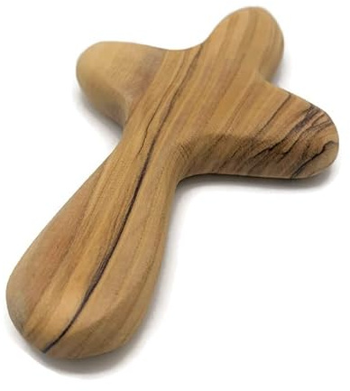 Olive Wood Comfort Crosses from Bethlehem Israel, 4 Inch Cross, Pocket Holding Crosses for Kids and Adults, Baptism Communion Party Favors, Holy Land Crosses Wood Prayer Cross (4 One Cross)