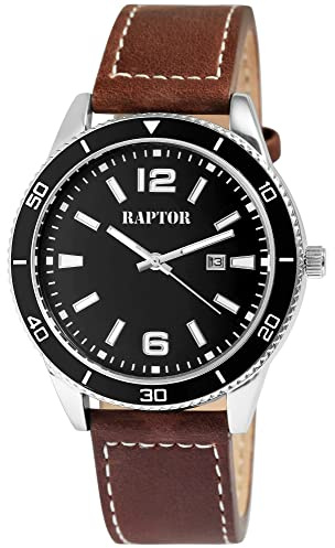 Raptor Simon Herren-Uhr Leder Datum Leuchtzeiger Analog Quarz RA20365 (braun schwarz)