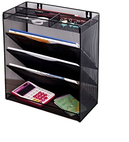 Schreibtisch Organizer A4 Multilayer File Rack Eisen Magazin Buch Schreibwaren Information Lagerregal Rahmen Metall Wandmontage Organizer, Schwarz / Silber Ordnerregale/Stehsammler ( Color : Silver )