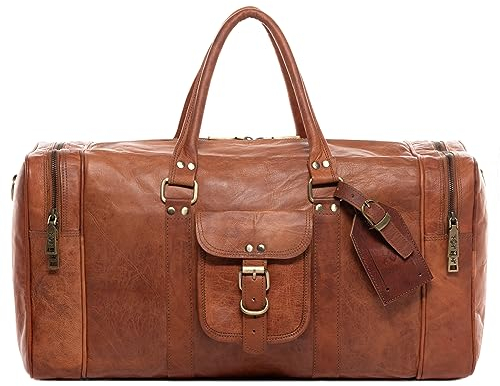SID & VAIN große Weekender echt Leder - Sporttasche Landon 50 cm - Reisetasche Handgepäck mit Schultergurt - Ledertasche Herren und Damen braun handgefertigt