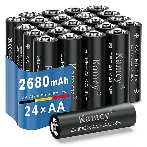 KAMCY Piles AA, Lot de 24, Pile LR6, Alcalines, 1,5V, pour Accessoires informatiques, Smart Home, Jouet, Réveil, Télécommande Portable et d'autres Dispositifs Quotidiens