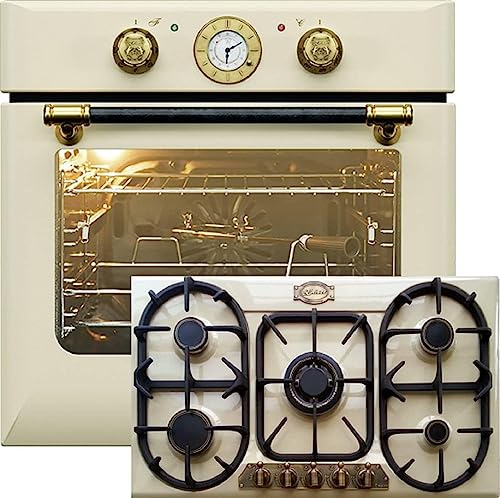 Kaiser Herdset Autark Einbaubackofen EH 6432 ElfBE Eco+KG 9325 ElfEm, 68 L, Drehspieß, 10 Funktionen,Pizzafunktion+Gaskochfeld 90cm, Emaliert Elfenbein, 3,8 KW WOK, Erdgas, Propangas