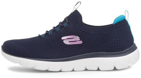 Skechers Femme Summits Top Player Espadrilles, Navy Knit/Teal & Pink Trim, 38 EU