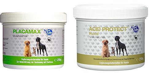 NutriLabs Placamax Hund Kautabletten zur Unterstützung der Verdauung von Hunden mit Pankreasenzymen und Ananaspulver & Acid Protect Hund Magenkräuter Kautabletten zur Unterstützung