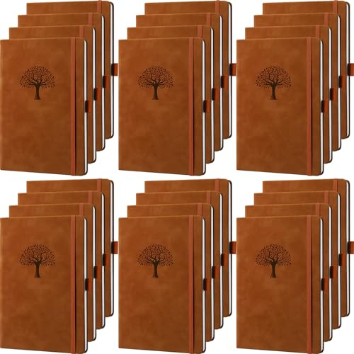 Qeeenar Paquete de 24 Cuadernos de Cuero a Granel de 5.7 x 8.3 pulgadas, Tapa Dura, Diarios A5 para Escribir, Hombres y Mujeres, Cuadernos de Viaje de Cuero, Regalos Diarios para Oficina, Vuelta al