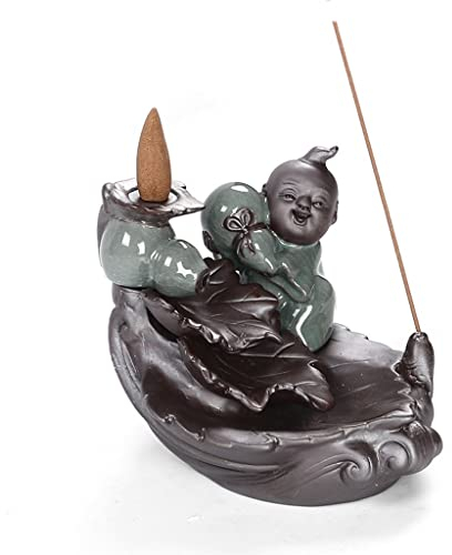 MOOWI Weihrauchbrenner Lucky Gourd Incense Burner Waterfall Backflow Incense Holder Ceramic Incense Censer Home Office Yoga Teahouse Meditions Decor Räucherstäbchenhalter Zen Dekor