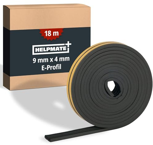 HjälpMATE – självhäftande tätningstejp för fönster och dörrar – fönstertätning/dörrtätning för att isolera luckor med 2 till 3,5 mm bredd – tätningstejp 9 x 4 mm (E-profil | 18 meter | svart)