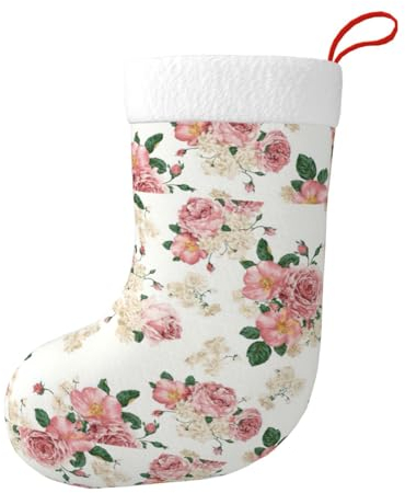 WURTON Weihnachtsstrumpf rosa Rose Blume mit Blättern Weihnachtsstrumpf für Party Dekor Familie Urlaub hängende Strumpf