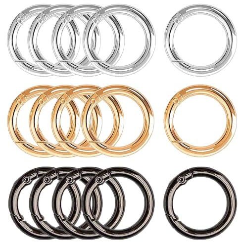 XCSJ 15 Stück Runde Karabiner 39mm Sehr Robust (3 Farben) | Zinklegierung Runde Karabiner Ring Karabinerhaken Rund Karabiner Rund O Ring für Schlüsselanhänger, Tasche, Schmuck, Diy