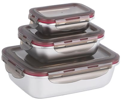 Sageware Frischhaltedosen aus Edelstahl mit Deckeln 3er Set Meal Prep Boxen Vorratsdose Luftdicht Lebensmittelbehälter 1500ml+600ml+220ml