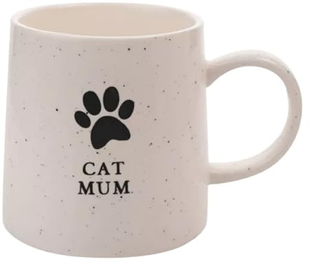 Widdle Gifts Cat Mum Stoneware Mug with Black Paw Print Design 1073