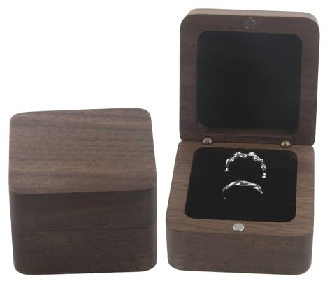 ZoeWei Ringbox Holz, Massive Walnuss Handgefertigte Ringschatulle mit 2 Slots Quadratische Verlobungs Ringschatulle für Heiratsantrag, Verlobung, Hochzeit und Tägliche Lagerung
